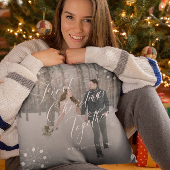 Elegant First Christmas as Mr & Mrs photo Cushion (Creator Uploaded)