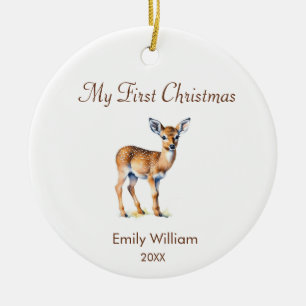 Elegant First Christmas baby deer Ceramic Ornament
