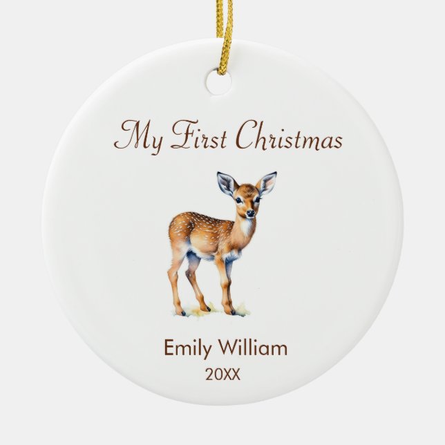 Elegant First Christmas baby deer Ceramic Ornament (Front)