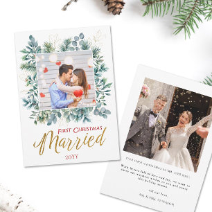 Elegant First Christmas Married Newlyweds Photo Holiday Card