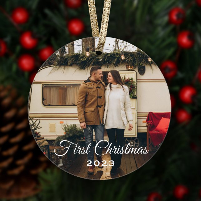 Elegant First Christmas Photo Keepsake Ornament (Creator Uploaded)