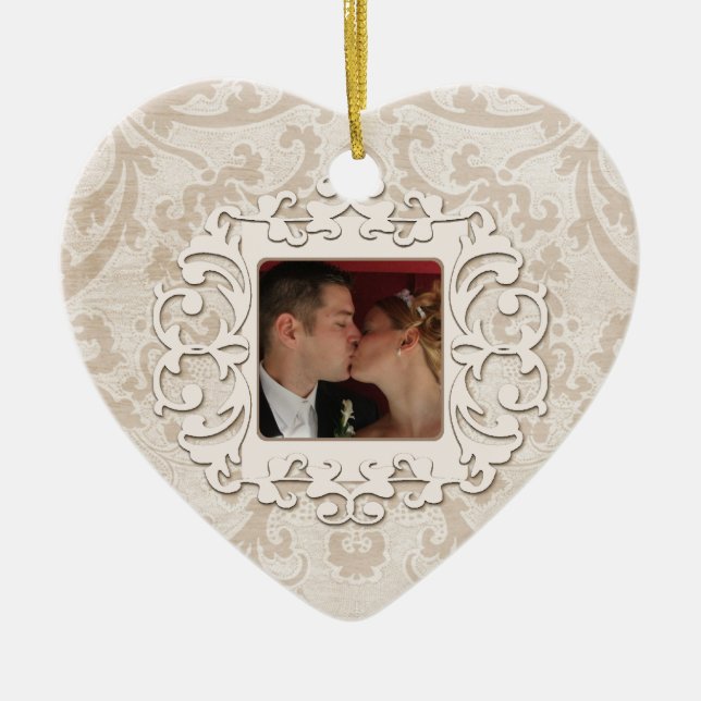 Elegant First Christmas Together Personalise Photo Ceramic Tree Decoration (Front)