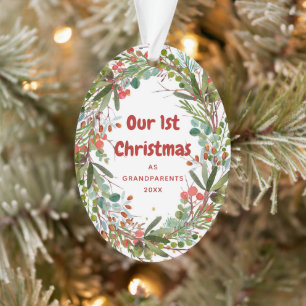 Elegant First Christmas Watercolor Wreath Ornament