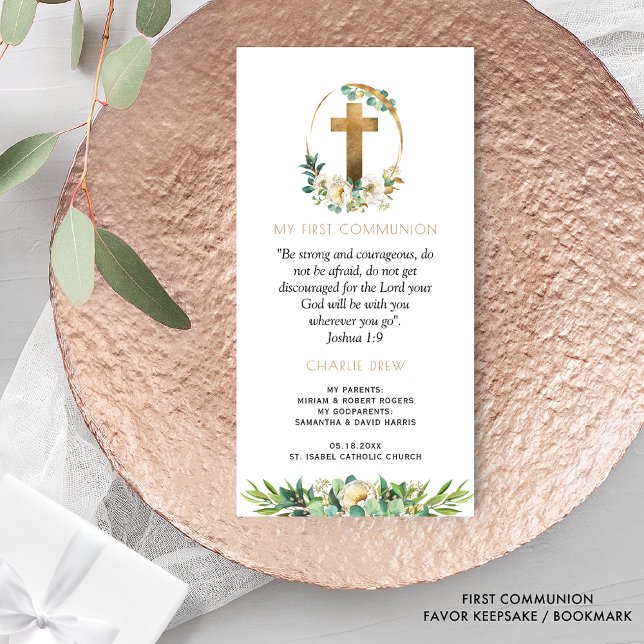 Elegant First Communion, Greenery Bookmark Favour Thank You Card (Creator Uploaded)