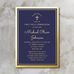 Elegant First Communion Navy Blue Boy Gold