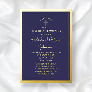 Elegant First Communion Navy Blue Boy Gold