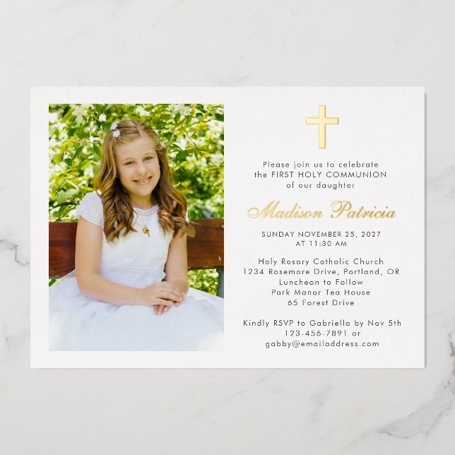 Elegant First Communion Photo Real Gold (Front)