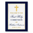 Elegant First Holy Communion Blue Gold Welcome