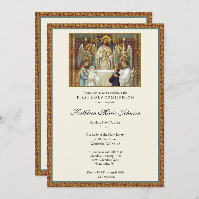 Elegant First Holy Communion Boy Girl Invitation (Front/Back)