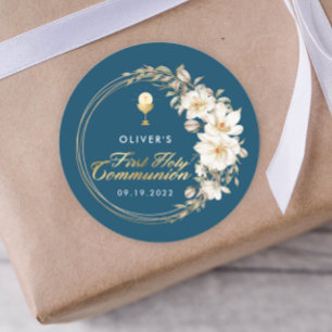 Elegant First Holy Communion Classic Round Sticker