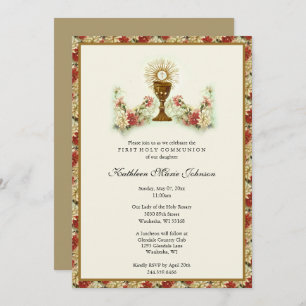 Elegant First Holy Communion Floral  Invitation