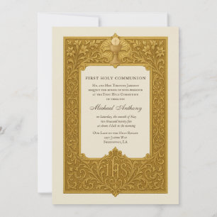 Elegant First Holy Communion Gold Chalice  Invitation