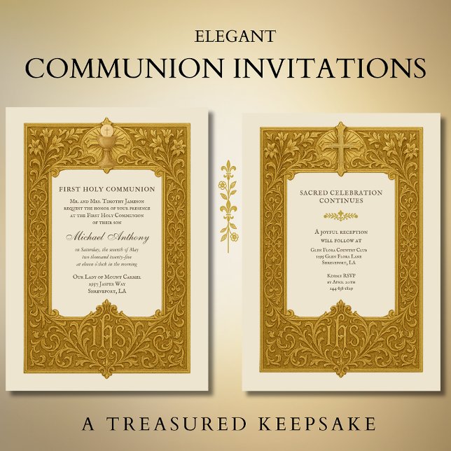 Elegant First Holy Communion Gold Chalice  Invitation (Creator Uploaded)