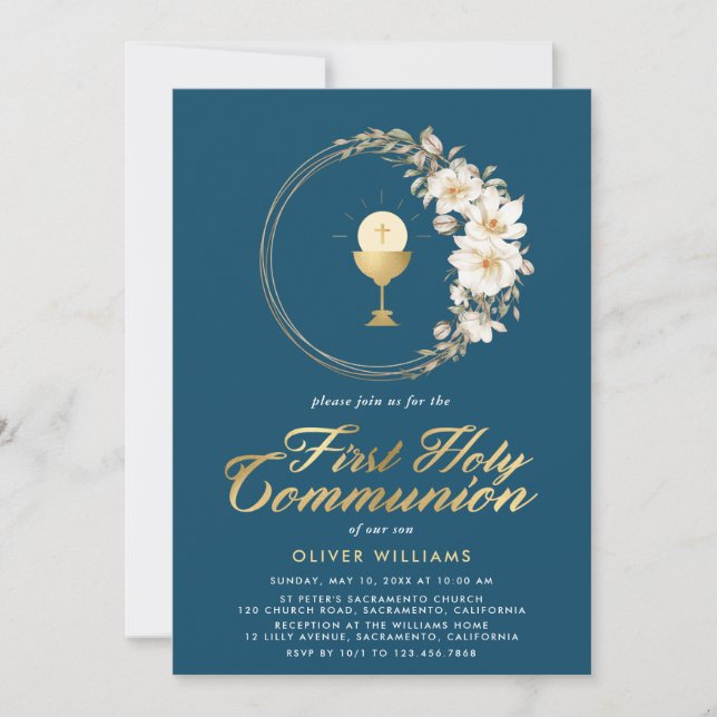 Elegant First Holy Communion  Invitation (Front)