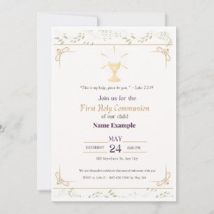 Elegant First Holy Communion Invitation   Gold