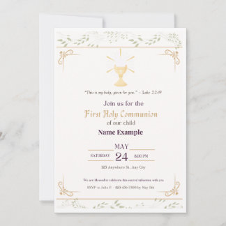 Elegant First Holy Communion Invitation | Gold
