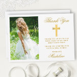 Elegant First Holy Communion Photo Gold Thank You Card<br><div class="desc">Elegant First Holy Communion Thank You Card with Gold Cross. Photo Front. Gold Script.</div>