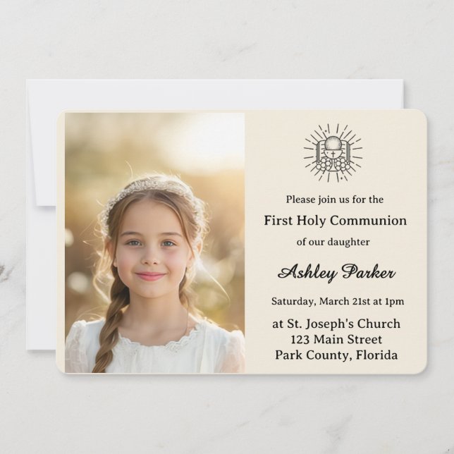 Elegant First Holy Communion Photo Invitation (Front)