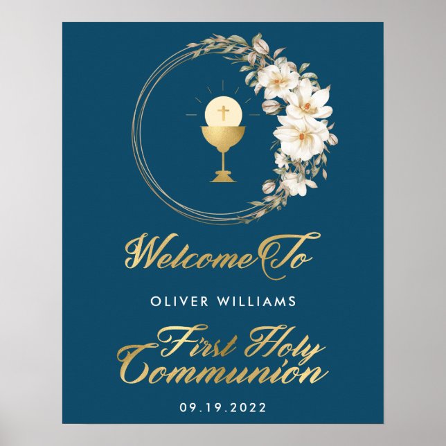 Elegant First Holy Communion Welcome Banner Poster (Front)