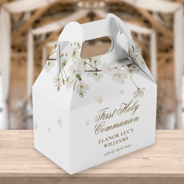 Elegant First Holy Communion White Blossom Floral Favour Box (Creator Uploaded)