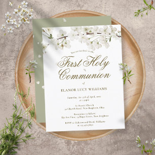 Elegant First Holy Communion White Blossom Floral Invitation Postcard