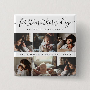 Elegant First Mother's Day Custom Photo Collage 15 Cm Square Badge