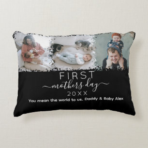 Elegant First mother's Day Photo Collage Decorative Cushion