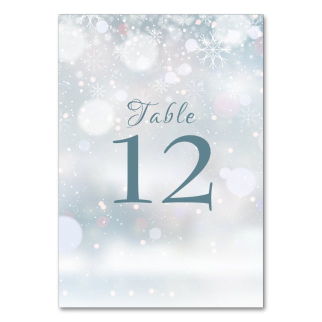 Elegant First Snowflakes Wedding Table Number (Front)