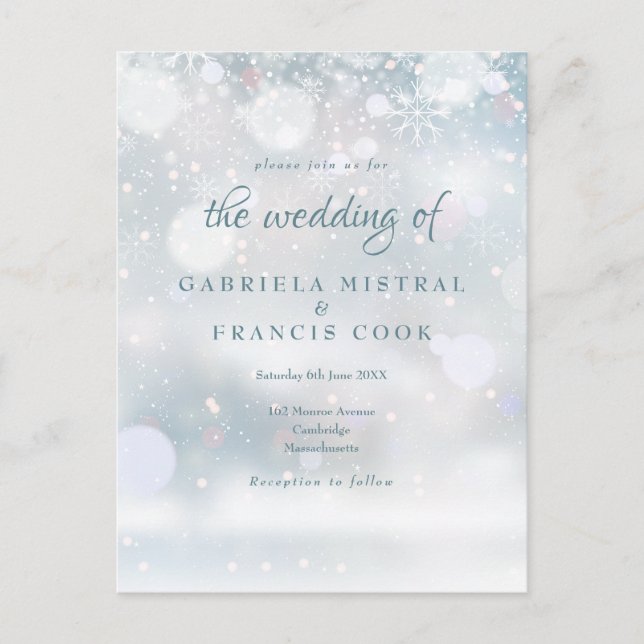 Elegant First Snowflakes Winter Wedding Invitation Postcard (Front)