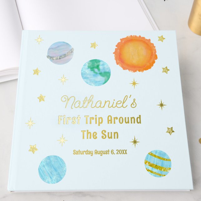 Elegant First Trip Around The Sun Boy's Birthday Guest Book (Creator Uploaded)