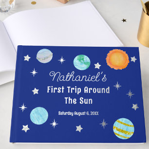Elegant First Trip Around The Sun Boy's Birthday Guest Book