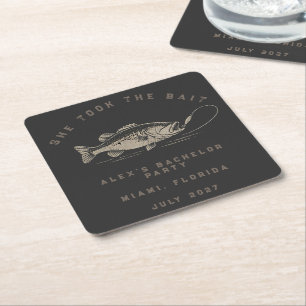 Elegant Fishing Themed Weekend Trip Bachelor Party Square Paper Coaster