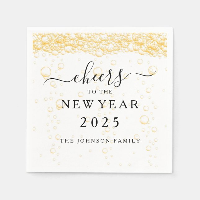 Elegant Fizz Bubbles New Year's Eve Napkin (Front)
