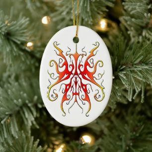 Elegant Flame Tribal Mask Abstract Design Ceramic Ornament