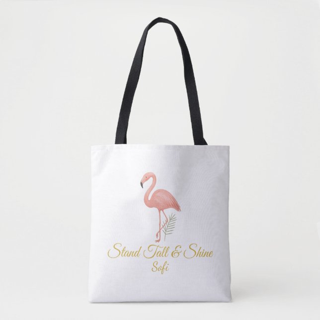 Elegant Flamingo Art with Soft Pastel Quote Tote Bag (Front)