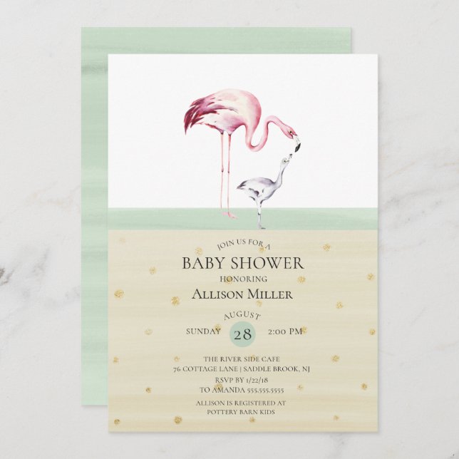 Elegant Flamingo Baby shower Invitation (Front/Back)