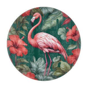 Elegant Flamingo Hibiscus Flowers Emerald Green Cutting Board