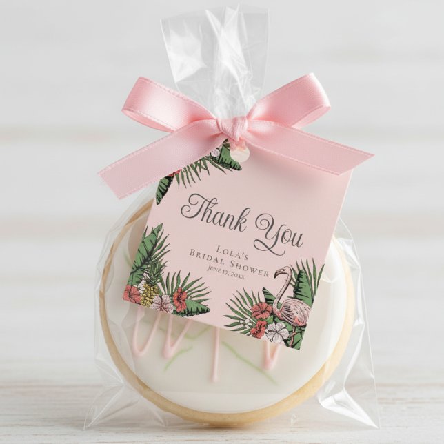 Elegant Flamingo & Hibiscus Shower Thank You Tag (Tropical Floral Pink Flamingo Bridal Shower Thank You Favor Tags. Elegant Hibiscus, Leaves & Foliage)