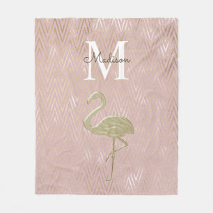 Elegant Flamingo Monogram Rose Gold Fleece Blanket