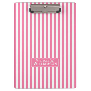 Elegant Flamingo Pink & White Stripes Personalised Clipboard
