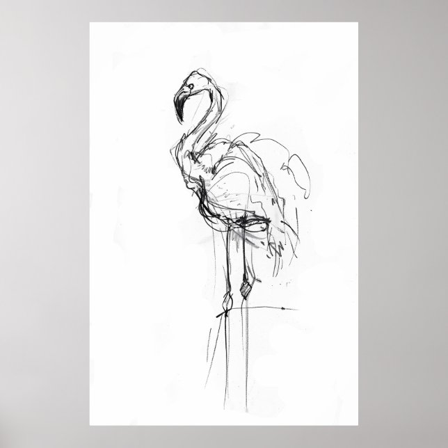 Elegant Flamingo Portrait Sketch - Premium Poster (Front)