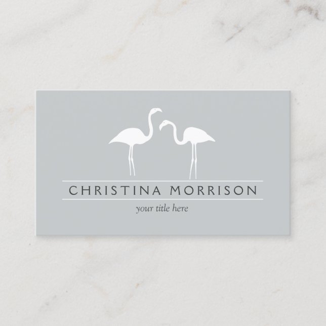 Elegant Flamingos on Slate Blue Business Card (Front)