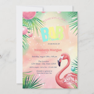 Elegant Flamingos Palm Leaves Baby Shower  Invitation