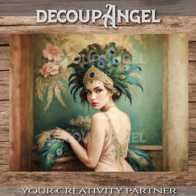 Elegant Flapper Girl with Peacock Feathers Decoupa Tissue Paper (Creator Uploaded)