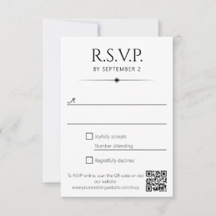 Elegant Flare Black White QR Code Wedding RSVP Card