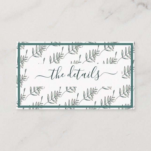 Elegant Flat Modern Botanical Green Enclosure Card (Front)