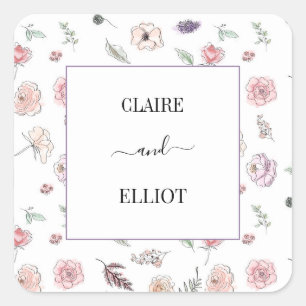 Elegant Flat Modern Botanical Green Weddin Square Sticker