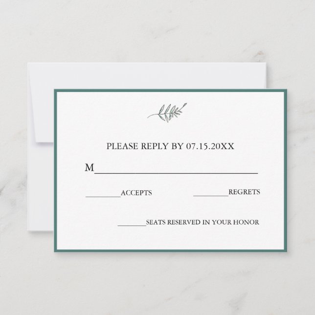Elegant Flat Modern Botanical Green Wedding RSVP Card (Front)