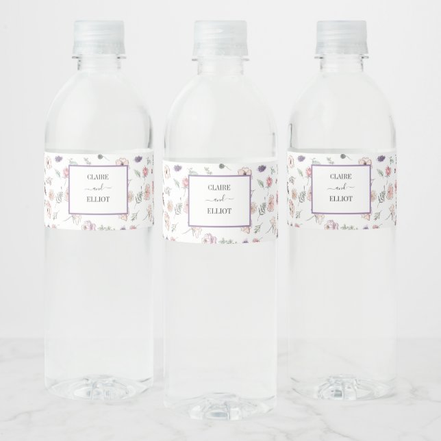Elegant Flat Modern Botanical Green Wedding Water Bottle Label (Bottles)