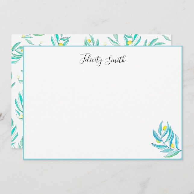 Elegant Flat Modern Botanical Lemon Note Cards  (Front/Back)